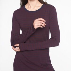 Athleta Threadlight Burgundy with Blue Stripe Long Sleeve T Shirt Medium.